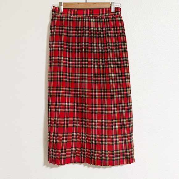 Vintage 80s Impressions Tartan Plaid Pleated Midi Skirt - Picture 1 of 8